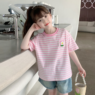 女童T恤2024夏装韩版儿童时髦短袖宝宝夏季纯棉时尚打底衫潮