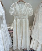 白色V领连衣裙女夏季2023款收腰显瘦气质法式长裙刺绣镂空公主裙