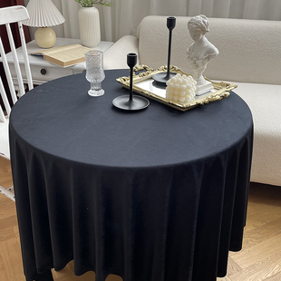 冷淡风防尘纯黑色桌布丝绒轻奢高级感现代简约长方形圆西餐桌台布