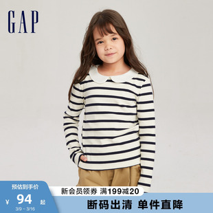 断码gap女童春秋修身娃娃，领长袖t恤儿童装条纹上衣740056