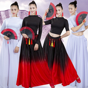 古典舞蹈书简舞演出服装女成人中国风扇子流苏黑红白色练功服套装