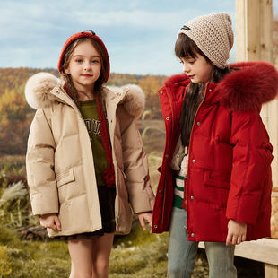 女童外套秋冬款2023儿童大红色羽绒服高级感冬季高端品质洋气