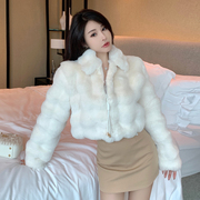 韩版环保毛皮草(毛皮草)外套女冬季短款仿兔毛小个子，毛毛绒(毛毛绒)上衣年轻款