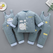 男宝宝棉衣套装加厚0-1-2岁秋冬季新生婴儿衣服冬装三件套外出服