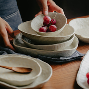 泽滕家日式原创意异形景德镇餐具碗复古陶瓷水果碟子沙拉双耳鱼盘