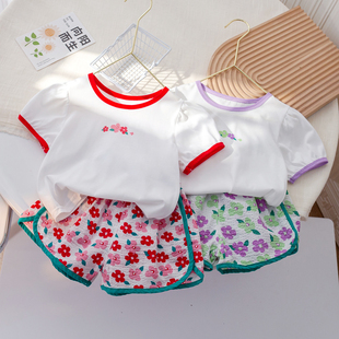 女童夏季清新碎花套装儿童韩版洋气短袖T恤时髦短裤宝宝两件套潮
