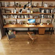 loft实木书桌书架组合书柜，一体办公桌书房家用电脑桌双人写字桌