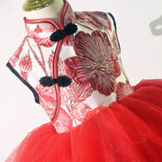 儿童礼服女童旗袍公主裙中国风z大红连衣裙超仙夏日常穿茶歇蓬蓬