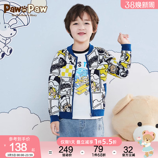 PawinPaw卡通童装秋男童儿童针织毛衣漫画飞行员小熊外套