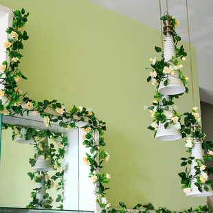 仿真植物玫瑰假花藤条婚庆拱门楼梯扶手空调管道缠绕遮挡吊顶装饰