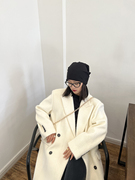 2022春秋季韩版白色，薄款毛呢大衣外套廓形宽肩ins风衣女显瘦