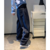 蓝色牛仔裤女白色裤子，直筒裤2024年春秋，阔腿裤女香蕉裤拖地裤