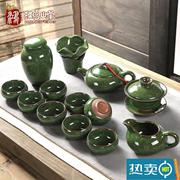 七彩冰裂茶具套装盖碗功夫茶杯，陶瓷茶壶茶道家用，釉七件套组合整套