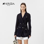 kkrizia深蓝色镂空交叠式修身收腰西装，牛仔外套女