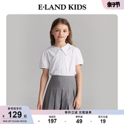 eland Kids衣恋童装夏季女童甜美简约纯色舒适公主大翻领短袖T恤