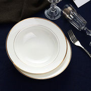 唐山骨瓷盘子8英寸菜盘餐盘深盘子，家用9英寸大瓷盘子金边盘子