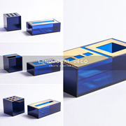 现代简约蓝色方形亚克力金属收纳盒纸巾盒样板间茶几桌面软装摆件