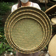 竹编制品圆簸箕家用有孔竹筛头层竹皮晾晒竹扁绘画装饰道具