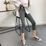 八分裤女棉质2023夏季薄款外穿笑脸，贴布黑色腰，七分小个子打底裤女