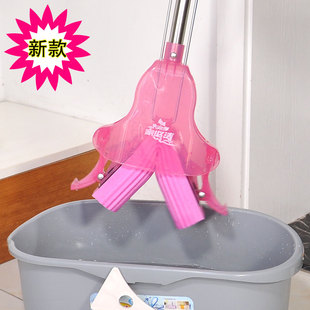家必洁胶棉魔术拖把对折式挤水家用免手洗海绵拖布粉色一键换