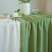 森系棉麻牛油果绿纯白色，桌布甜品台布置户外婚礼生日摆台拍摄背景