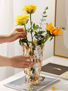 北欧轻奢水晶玻璃花瓶透明客厅酒店插花玫瑰，百合鲜花装饰花器摆件
