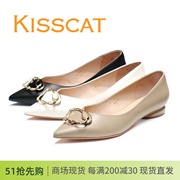 KISSCAT接吻猫2023羊皮低跟尖头水钻饰扣女单鞋KA43500-12