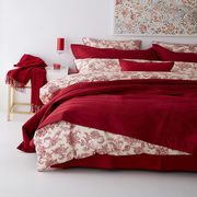 原素品制婚庆四件套红色结婚床上四件套60支大红色，纯棉贡缎面料结