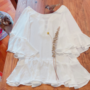 n2法式气质白色甜美荷叶，边个性优雅飘逸小仙女雪纺衬衫