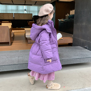 女童羽绒服冬装2023洋气儿童冬季中长款外套加厚90白鸭绒上衣