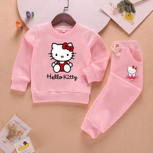 女童春秋季纯棉卫衣套装女宝宝休闲运动服hellokitty童装衣服