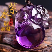 天然紫水晶貔貅吊坠，男款女项链玉，石皮丘招财情侣貔恘玉佩