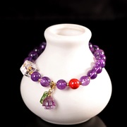 时尚迷人天然紫水晶手链s925纯银镀金圆珠手串单圈神秘紫饰品礼物