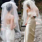 新娘头纱珍珠水钻多层复古头纱婚纱摄影造型蓬蓬头纱手工定制头纱
