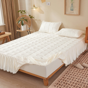 A类大豆纤维床裙款床笠防滑1.2米床花边床罩1.8m床纯色夹棉床垫套