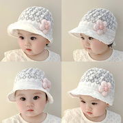 春夏薄款婴儿帽子女宝宝时尚蕾丝，花朵包头帽(包头帽，)儿童遮阳帽防晒套头帽