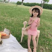 2023夏女童(夏女童)吊带裙修身中长款连衣裙宝宝包臀内搭打底背心裙子透气