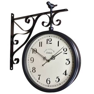 时尚装饰静音双面钟欧式(钟欧式)复古创意，美式北欧钟表挂钟客厅挂表工艺钟