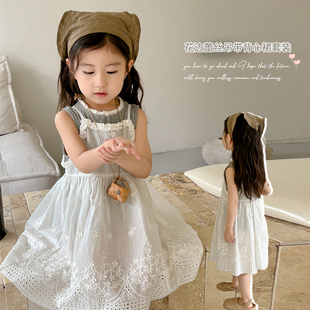 女童连衣裙套装夏装2024韩系儿童花边背心白色吊带裙两件套