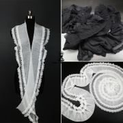 黑白双层波浪蕾丝，花边童装荷叶边服装，裙边辅料设计师面料
