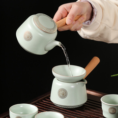 汝窑西施壶可养开片描金茶壶单品防烫侧把泡茶器大容量宫庭风陶瓷