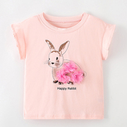 可爱兔儿童粉色T恤2023夏装女童短袖上衣宝宝纯棉衣服童装夏季潮8