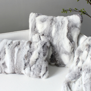 轻奢白色真兔毛抱枕套皮草搭毯真皮床上沙发靠垫套床尾巾毯子盖毯