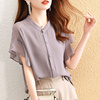 韩国短袖雪纺衬衫女夏季薄款2024宽松显瘦荷叶，袖上衣女设计感