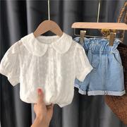 女童娃娃领衬衣时尚洋气宝宝衬衫夏季婴儿短袖上衣小童薄款打底衫