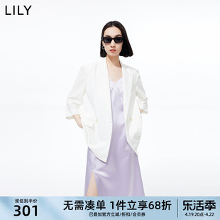 lily夏女装(夏女装)气质，纯色通勤风复古双排，扣纯色七分袖西装外套