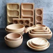 实木餐具盘子碟子托盘圆盘榉木，原木碗小菜，碟子干果瓜子盘摆件道具