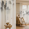 新中式纱山水墨画中国风，茶室窗帘窗纱2023年客厅，隔断纱帘成品