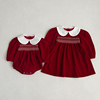 姐妹装女一大一小儿童春秋，女童连衣裙红色裙子丝绒，公主裙婴儿衣服