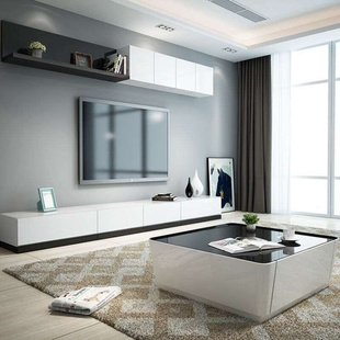 现代简约电视柜茶几小户型客厅钢化玻璃烤漆电视背景墙柜组合